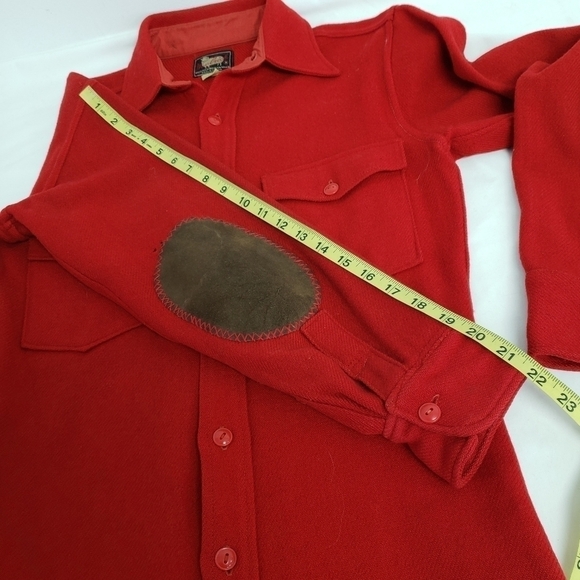 Vintage Woolrich Red Leather Patch Sleeve Button Up Shirt Red Mens 15 S - Picture 5 of 12